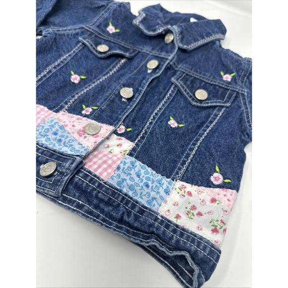 Vintage Cute Femme Denim Jean Jacket Toddler 18 Months Patchwork Floral - Picture 5 of 8